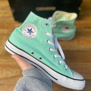 Mint green converse high tops